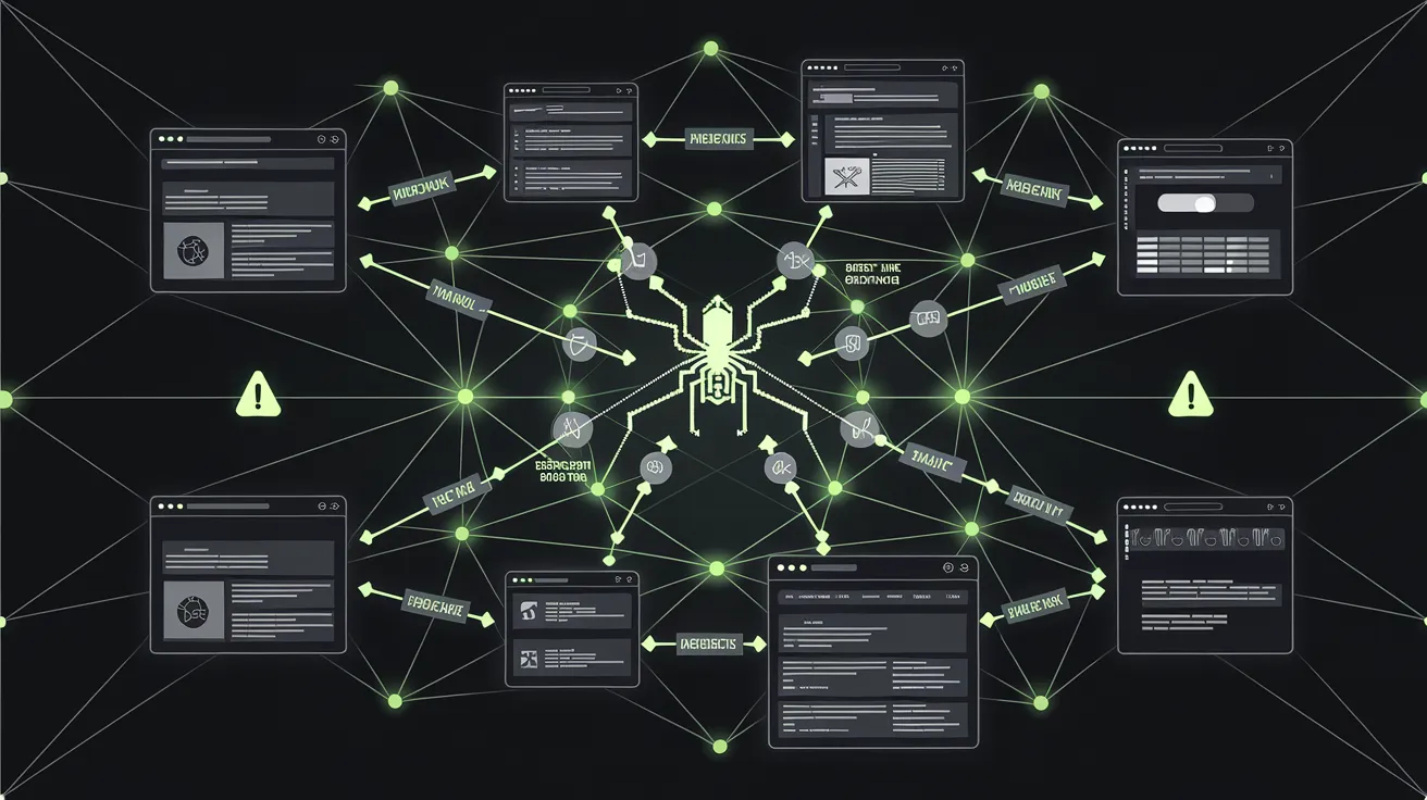 Site crawl results showing redirect chains and broken pages detected across a multi-site network