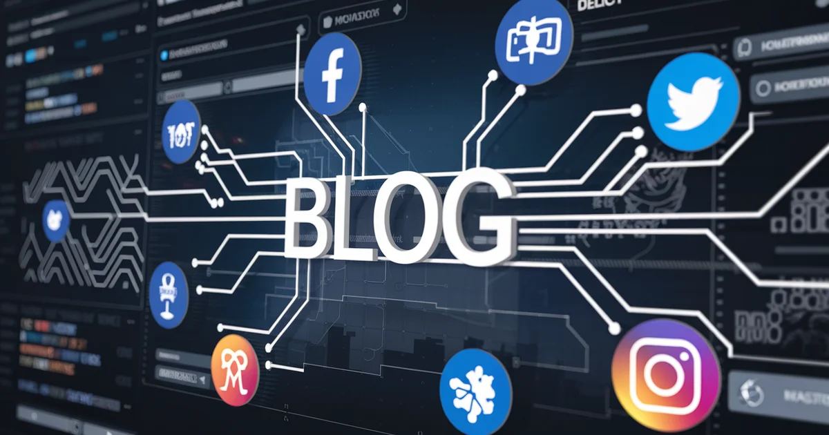 Blog posts flowing through a decentralized network of interconnected servers representing ActivityPub federation