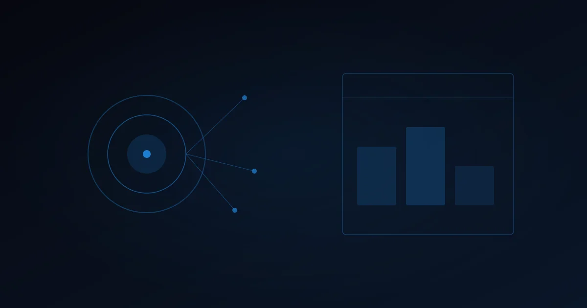 Network diagram connected to analytics dashboard showing SEO performance metrics