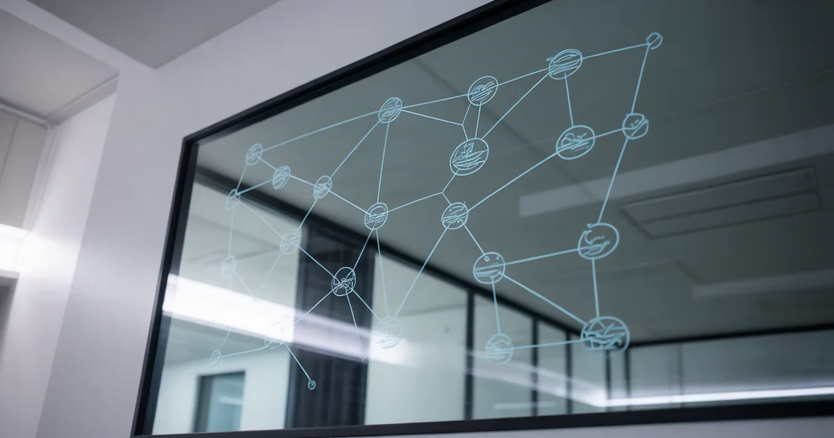 Grid of interconnected small nodes compared to a single large node representing network versus single site strategy