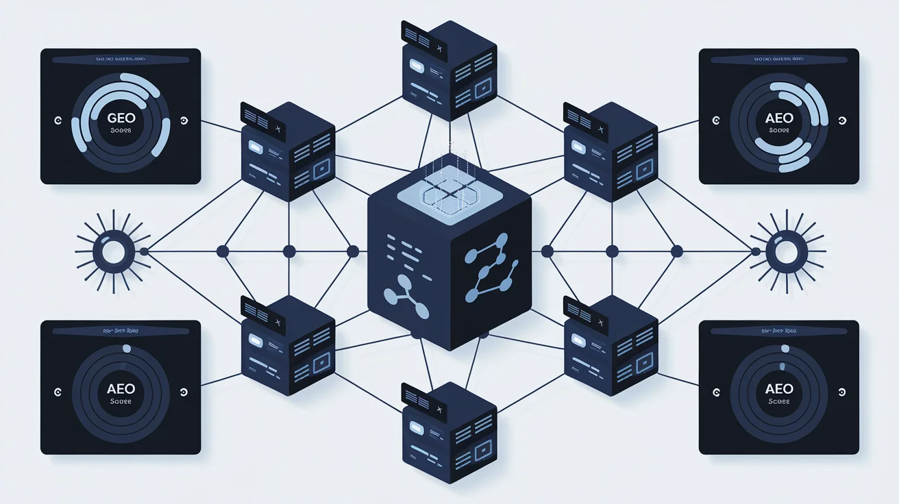 Batch Analyzer comparison showing GEO and AEO scores across multiple network sites