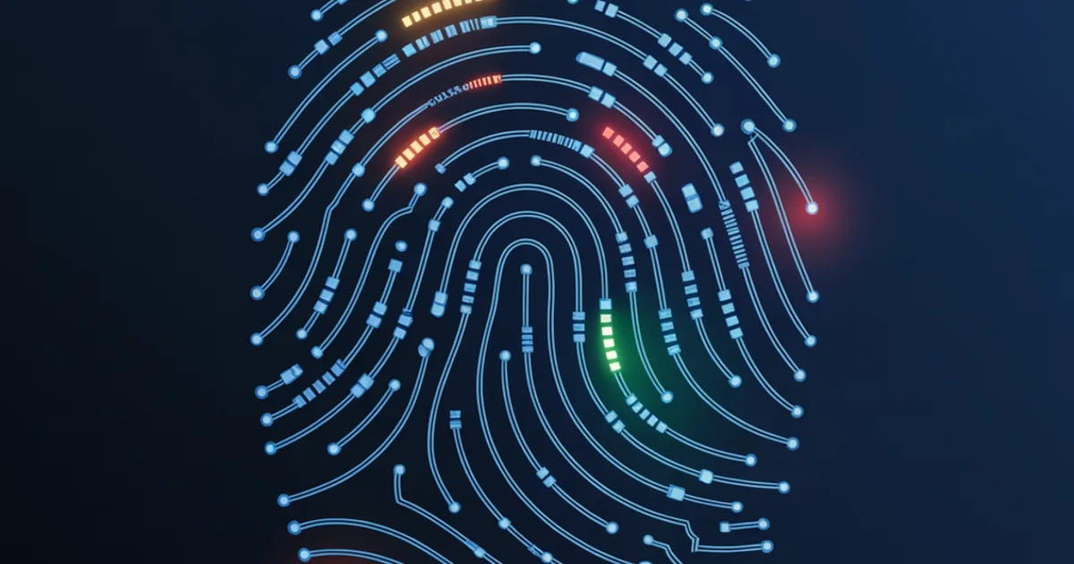 Magnifying glass over website code revealing structural fingerprint patterns