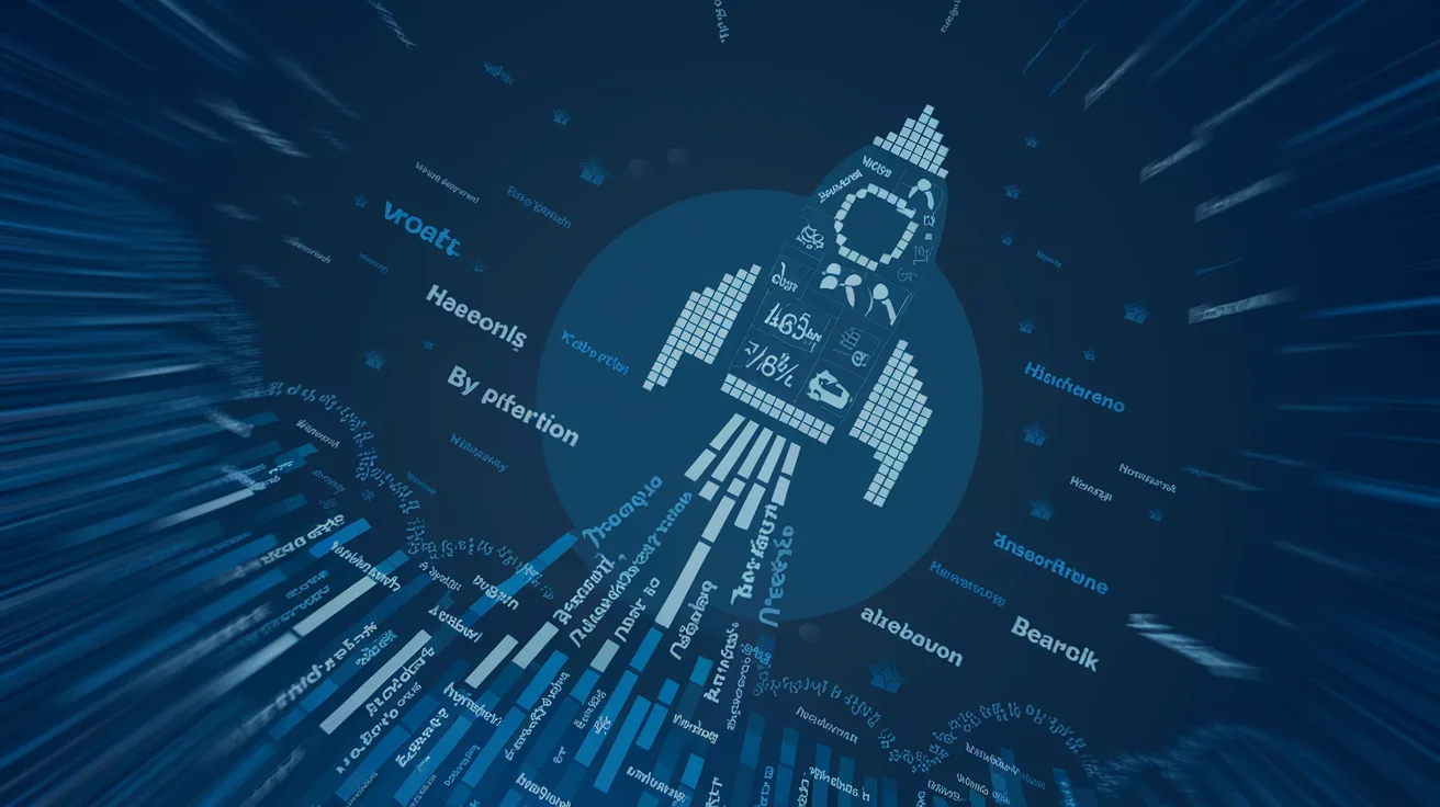 Data rocket launching through clouds of search keywords